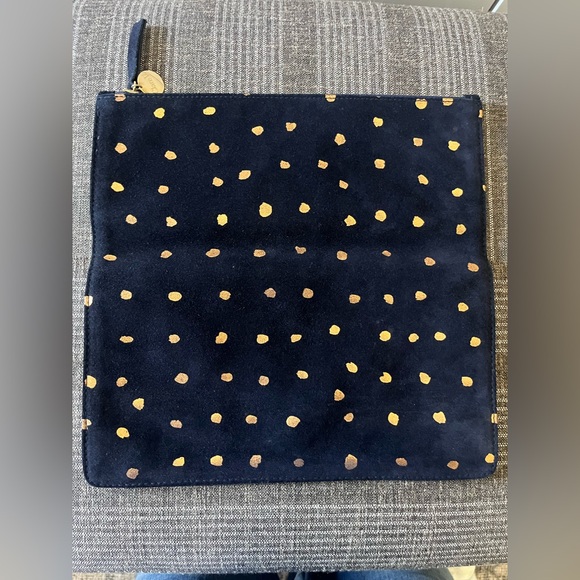 Like new Clare v rose gold metallic dot on navy suede fold over clutch - Picture 3 of 5
